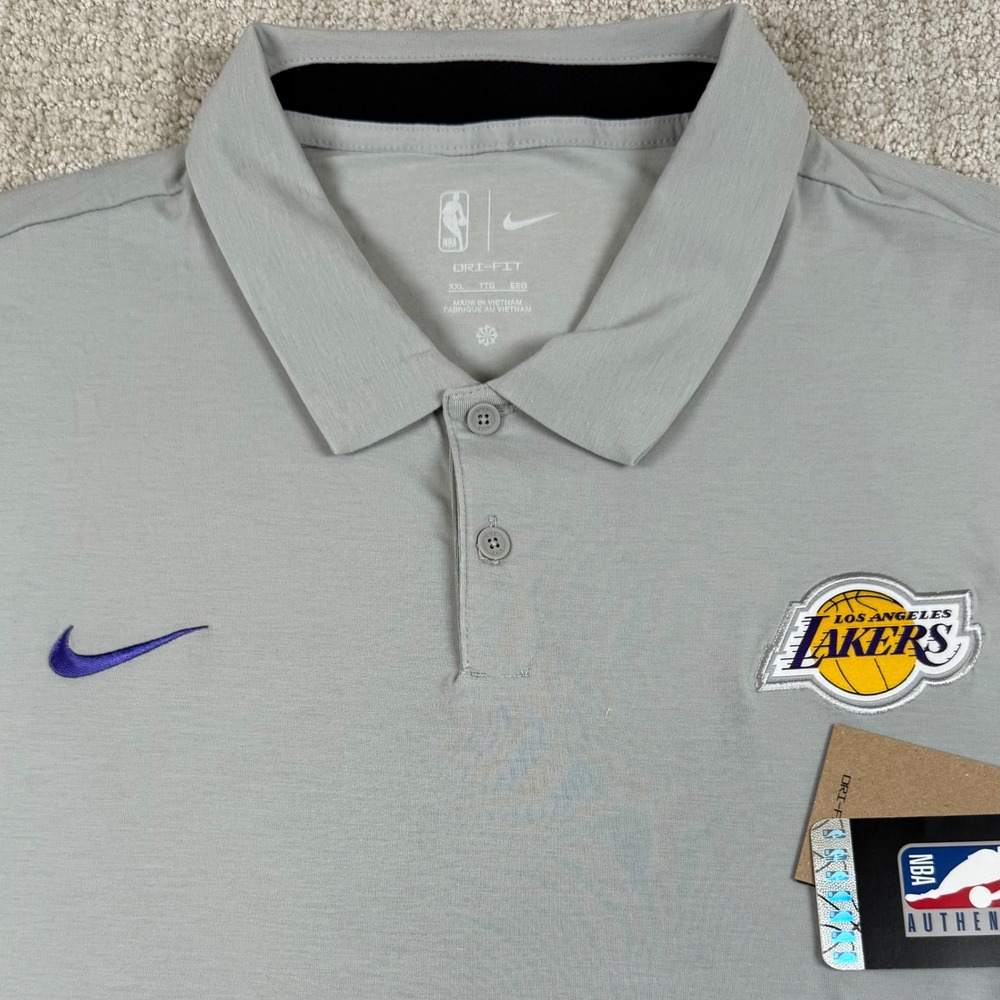 NEW Nike Dri-Fit Mens 2XL Los Angeles Lakers Gray Golf Polo Shirt NBA HM8927-077